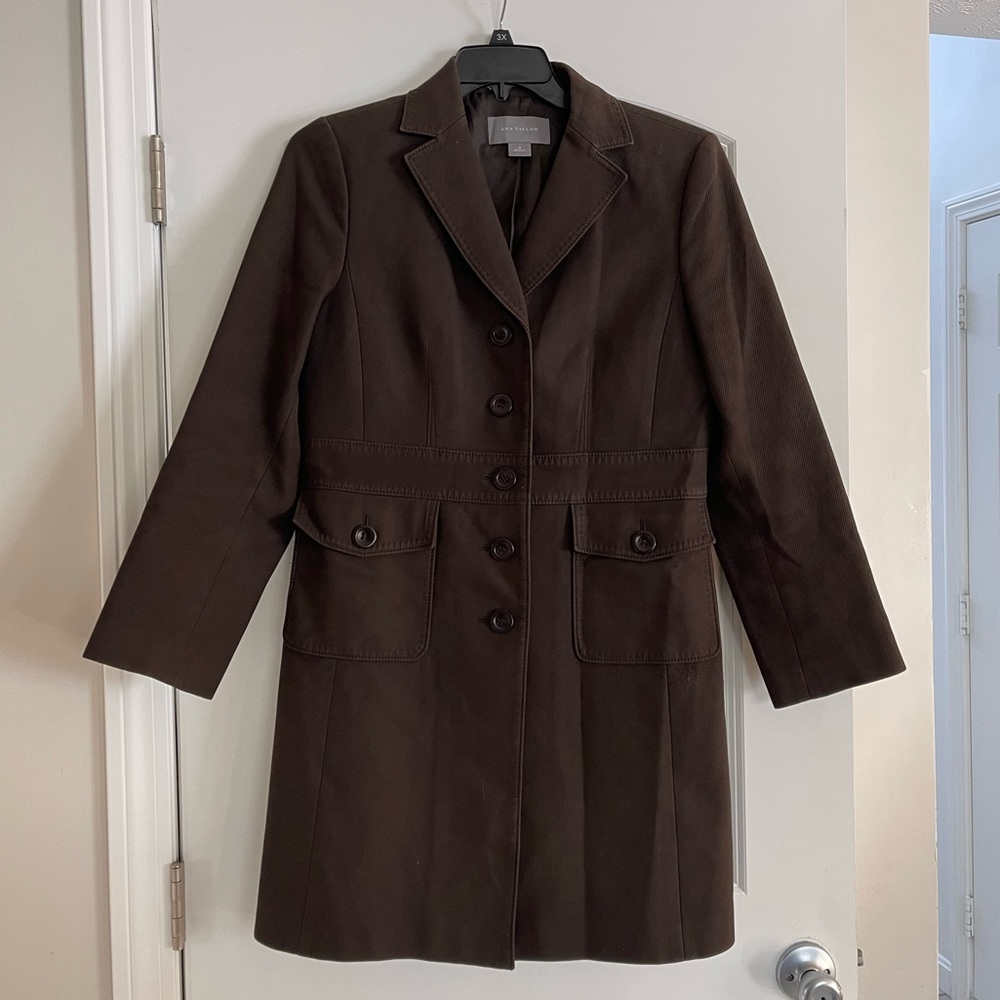 Ann Taylor Brown Button Down Long Coat